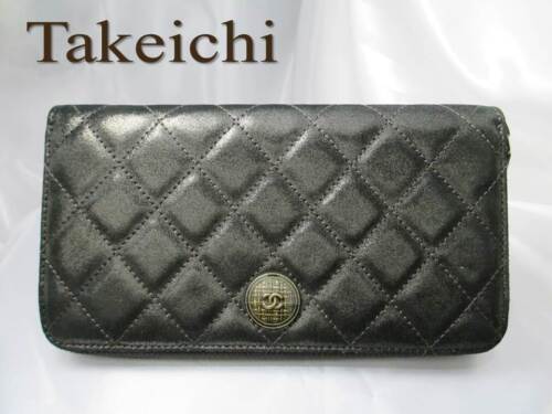 Chanel Vintage Leather Coco Kaleido Round Zipper Wallet Black /B24678 - Afbeelding 1 van 7