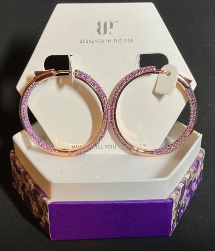 Bomb Party Earrings “She’s Got Attitude” hoops ER99519 LC Amethyst CZ Rose Gold