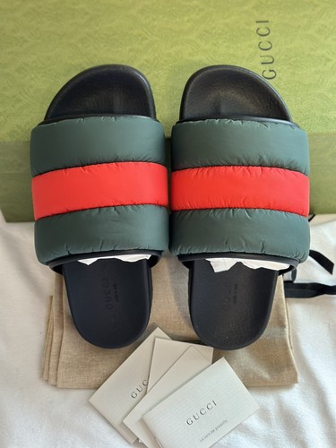 Gucci Web Puffer Nylon Slides Sandals Sz 38 Made In Italy BNIB - Picture 7 of 7