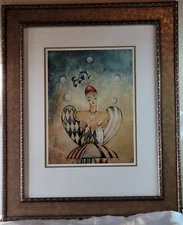 Juggling Clown Jester Print  21 x 27 framed.