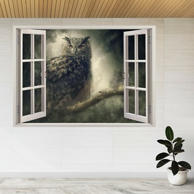 Vogel Adler Eule im Nebel Tier 3D Fensterblick Wandaufkleber Poster Aufkleber A311