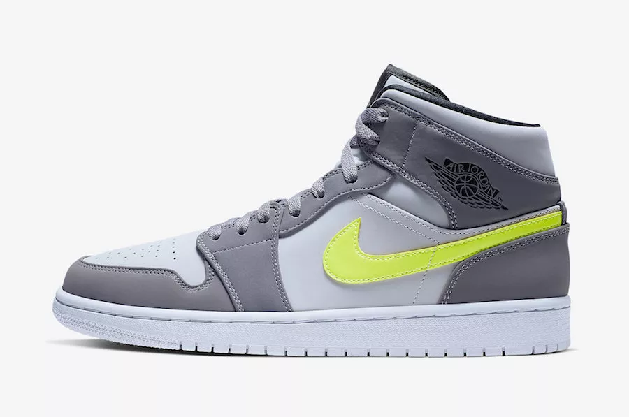 Nike Air Jordan 1 Mid 554724-072 Gunsmoke Volt Neutral Grey Men's DS NEW Retro