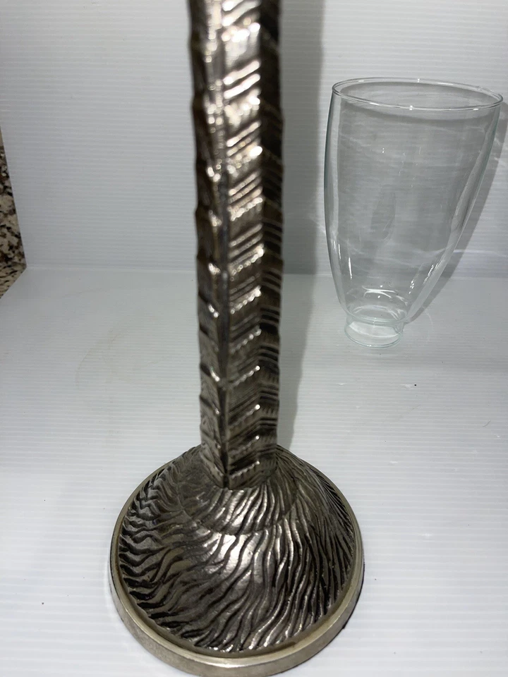 Metal Ware Tin Palm Tree Candle Holder W/ Leaves 14 1/2” Plus Globe Centerpiece Foto 4 de 4