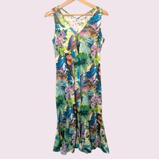 East Lifestyle Womens Floral Linen Midi A-Line Dress 100% Linen UK 10