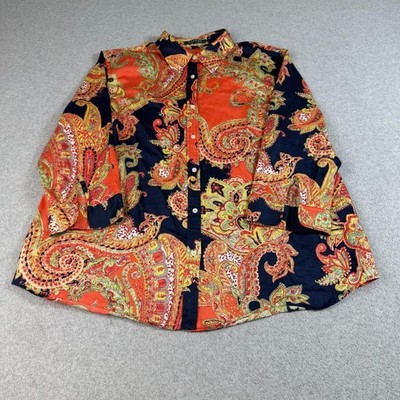Lauren Ralph Lauren Shirt Womens 2X Orange Navy Paisley Button Twee Boho Office