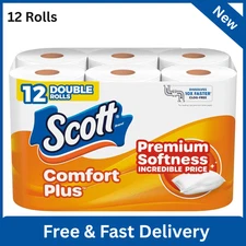 Comfortplus Toilet Paper, 12 Double Rolls, 231 Sheets per Roll, Septic-Safe, 1-P