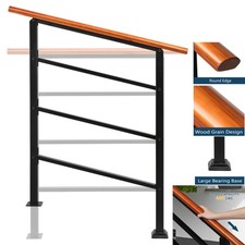 Wood Handrail for 1-3 Steps Stair Railing Hand Rail Kit Fits Outdoor Garden Step