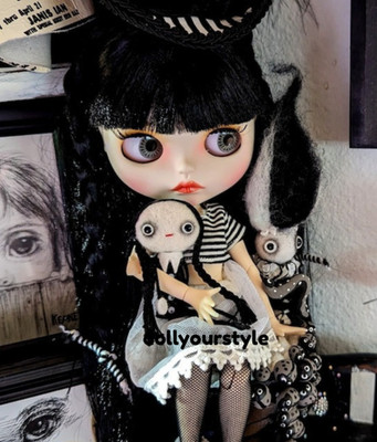 Blythe Doll Black Wig Nude Body 4 Color Changing Eyes Matte White Face 1/6 BJD