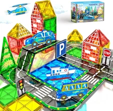 Magnetic Tiles Road Set with Car Magnet Building Tile Toys for Kids Ages 3-5 4-8