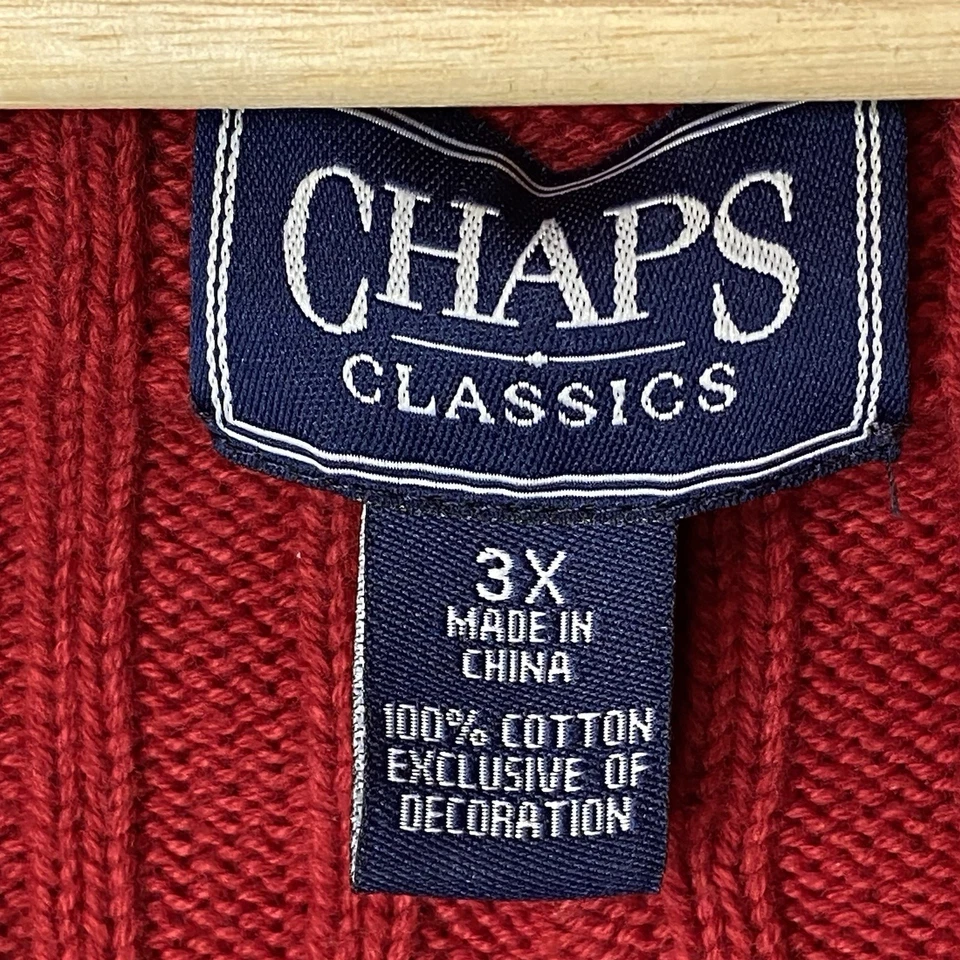 De Colección Chaps Ralph Lauren Mujer 3X Rojo Cable Tejido Suéter Pescador 100% Algodón Foto 3 de 4