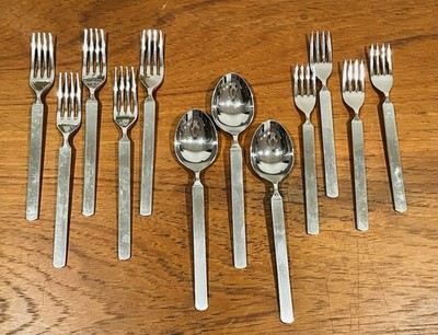 12 Pcs Alessi Italy DRY Stainless Flatware Forks & Spoons Vintage MCM