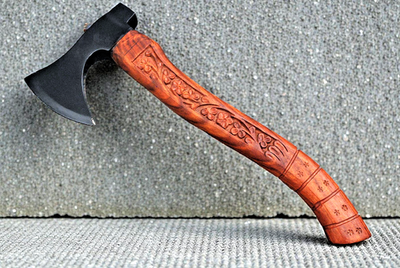 #ad CUSTOM MADE CARBON STEEL AXE HATCHET TOMAHAWK Hand Engrave Wood Handle ZS 395 $66.00