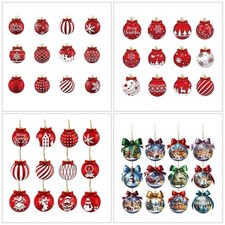 Set Of 12 Wooden Christmas Ball Decorations Decorative Red Ball Flat Ornament