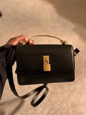 Ted Baker Black Small Solid Rectangle Crossbody Top Handle Lock Bag Gold Padlock