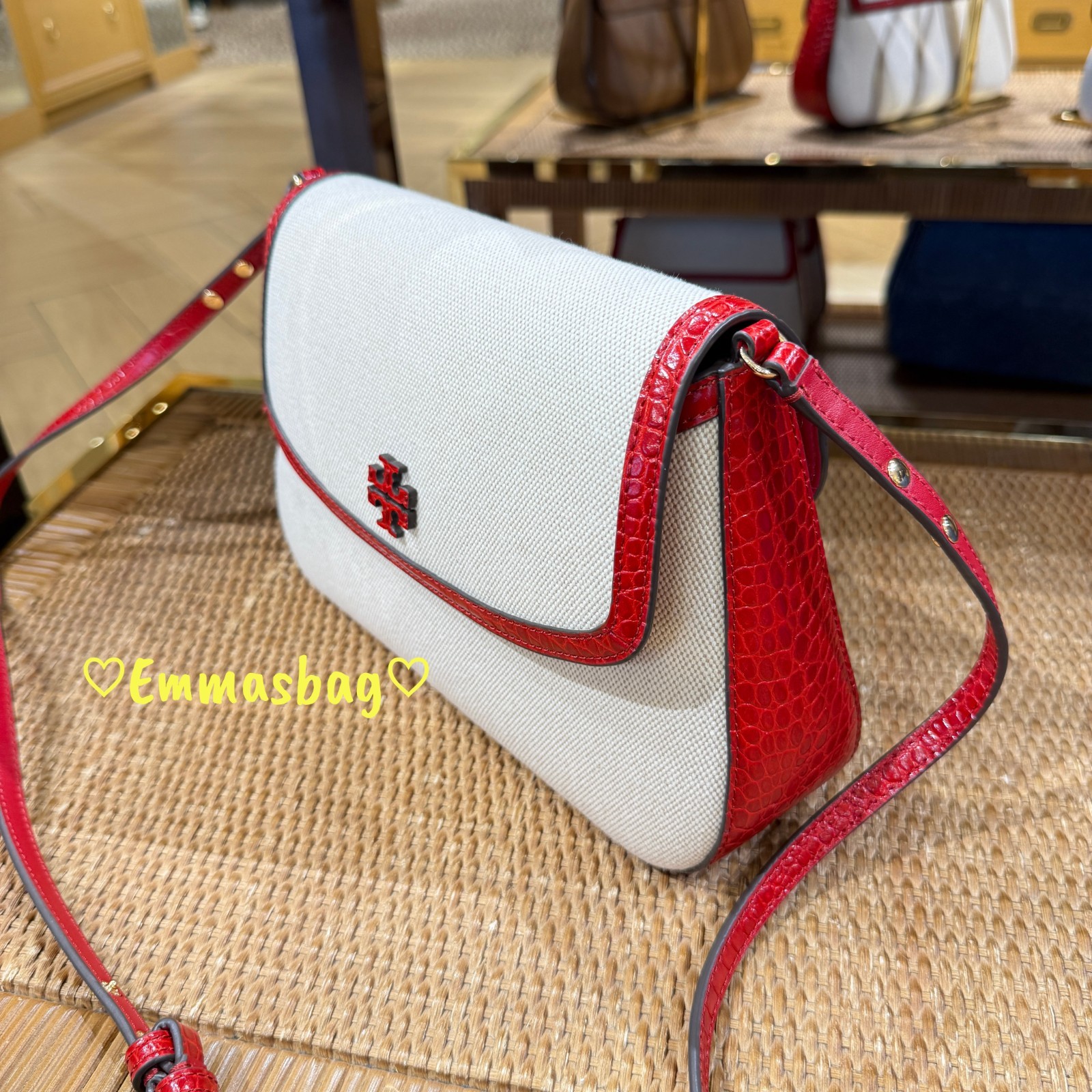 Tory Burch Emerson Canvas Convertible Shoulder Bag 175791 Red Sky $625 thumbnail 2