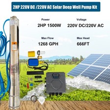 4" AC/DC 220V Solar Powered Bore Well Water Pump 2HP Submersible Hybrid Deep
