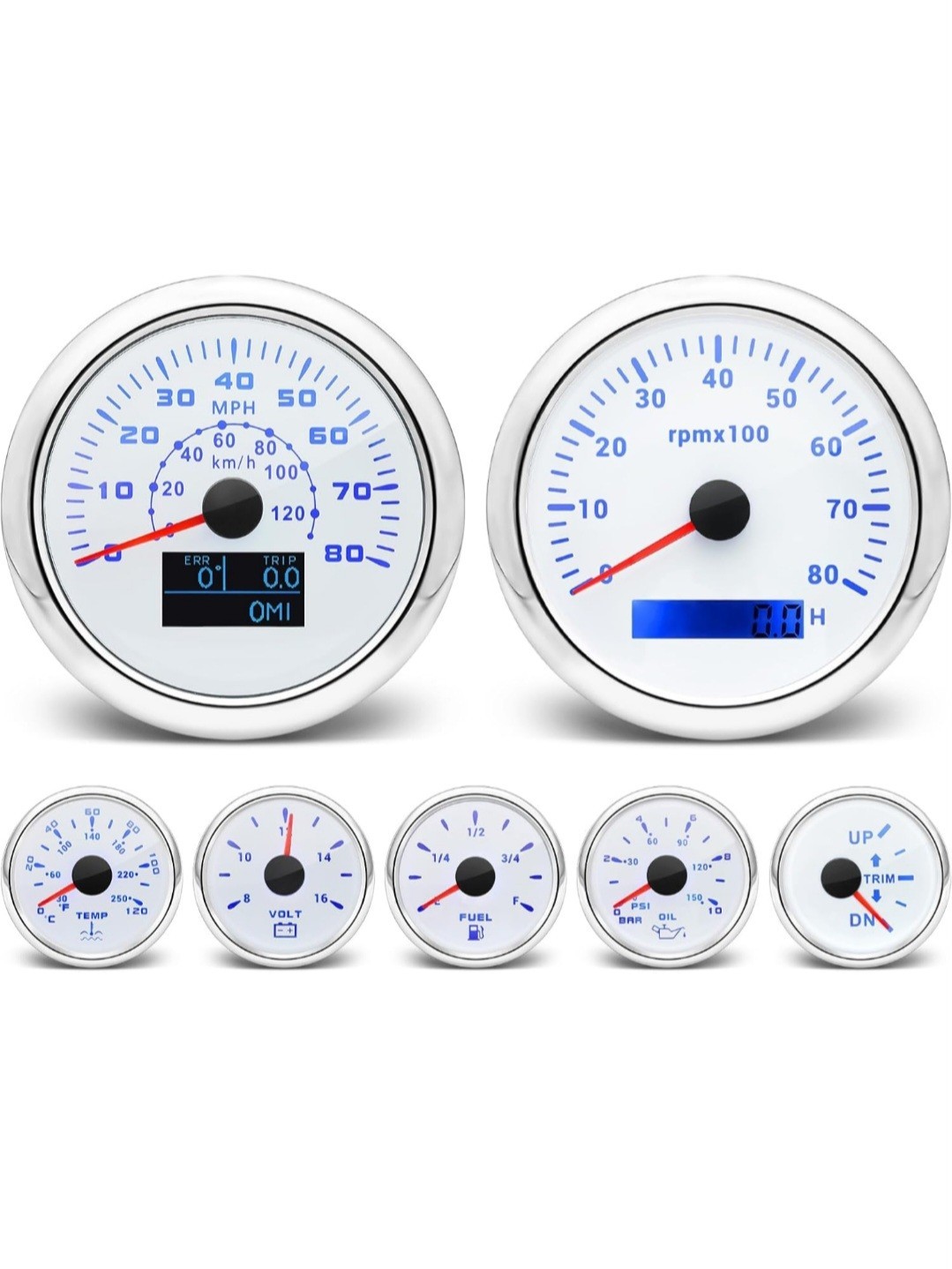 7-Gauge Set with GPS Speedometer, Tachometer, Oil & Fuel Gauges, Water Temp