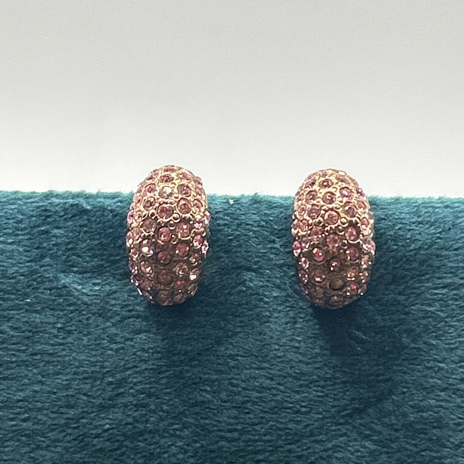 Boucle D’oreille vintage fantaisie Doré Strass Rose Clips