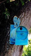 Nesting Blue Bird House Easy Clean Out Handcrafted For Post, Tree Or Open Ares