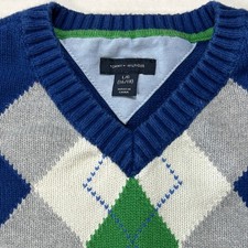 Tommy Hilfiger Kids Sweater Large 16/18 Blue Argyle Knit Cotton