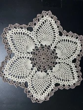Crochet Doily, Round, 11”, Brown & Ecru, Pineapple, New