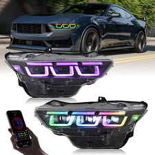 1Set RGB LED Headlights For Ford Mustang 7TH GEN 2024-2026 Rainbow Head Lamps