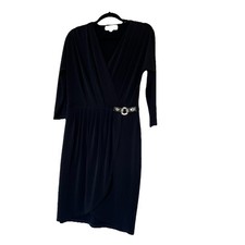 Michael Kors Dress S Black Faux Wrap Long Sleeve Buckle Detail V Neck Cocktail
