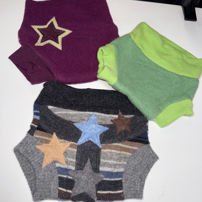 3 Handmade Upcycled Wool Baby Diaper Covers Size XS - Preemie-3M  5-10 lb