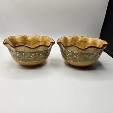 Pier 1  MAROMA Hand Painted Embossed Scrolls Ruffle Edge Bowls set of 2