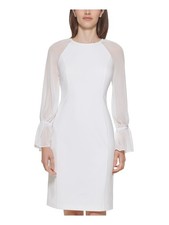 CALVIN KLEIN Womens Ivory Long Mesh Sleeves Above The Knee Sheath Dress 6