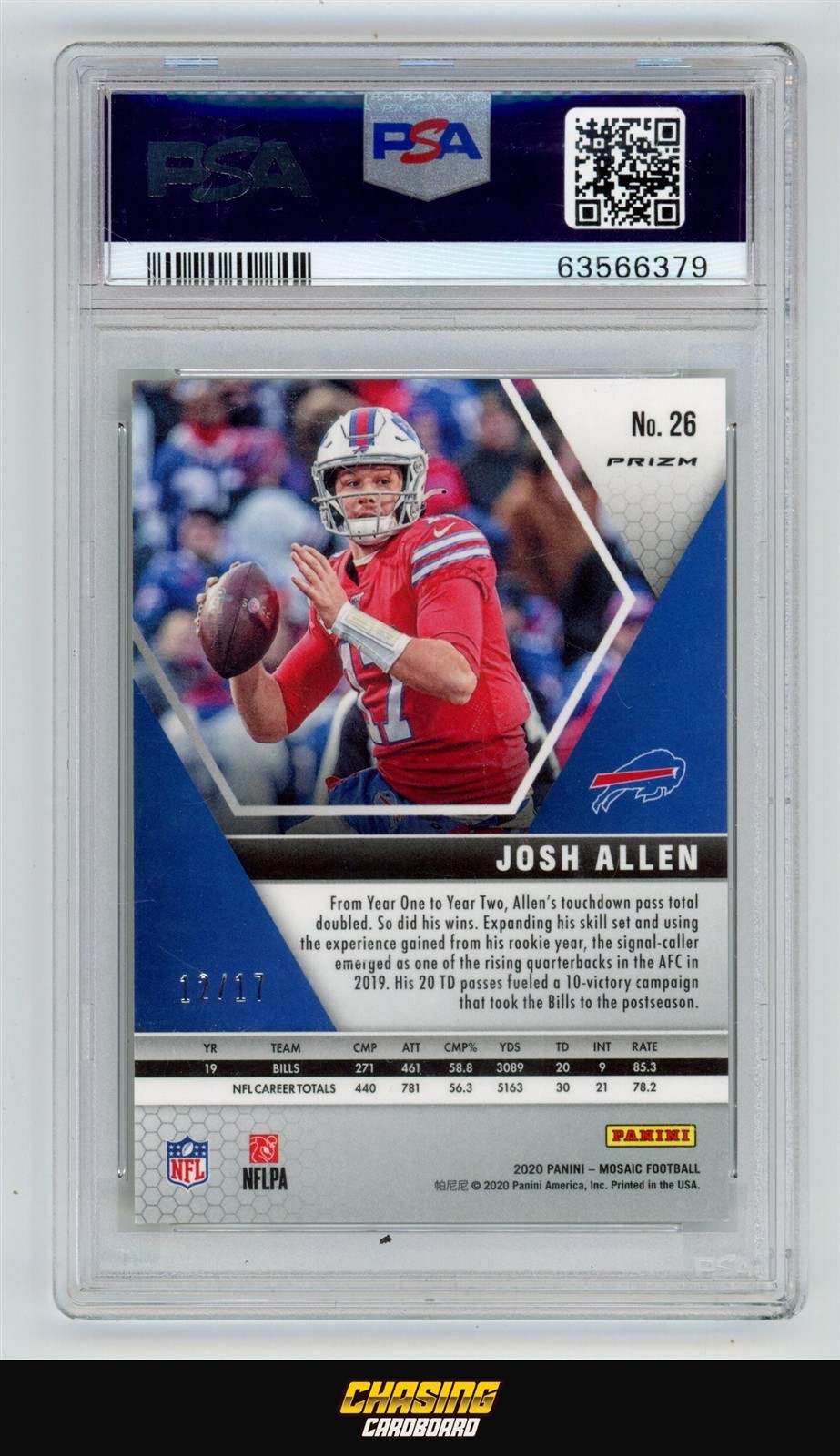 2020 Panini Mosaic JOSH ALLEN /17 GOLD PRIZM SSP #26 PSA 10 GEM (12/17) S1044 view 2