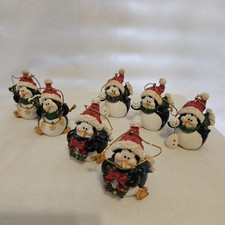 Set Of 7 Penguin Santa Snowman Ornaments