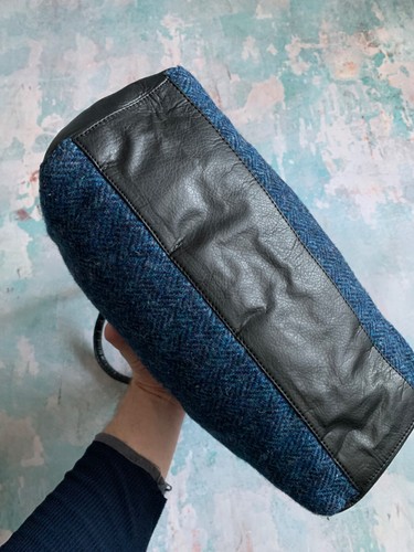 Bolso de lana vintage Harris Tweed hombros asas dobles azul y negro - Imagen 10 de 21