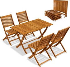 Wooden Garden Dining Set 4 Seater Foldable Patio Table & Chairs – Acacia Wood