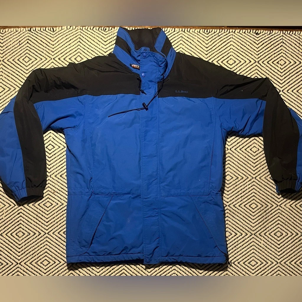 mens ll bean insulated coat jacket Packaway hood black blue size M vintage