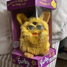 Furby 1999-70-800, leopardo in oro giallo con occhi verdi/grigi. SIGILLATO nella scatola originale