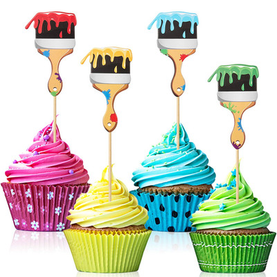 36Pcs Paint Brush Cupcake Toppers Painting Cupcake Picks Toothpicks for Art Them