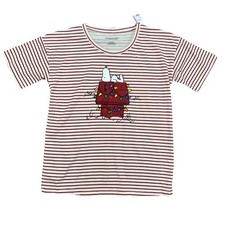 Peanuts Snoopy Christmas Pajama Top Sz L 11-12 Dog House Lights Striped