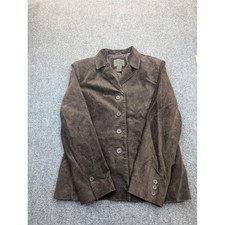 John Paul Richard Leather Blazer Womens 10 Petite Brown Button Front Jacket