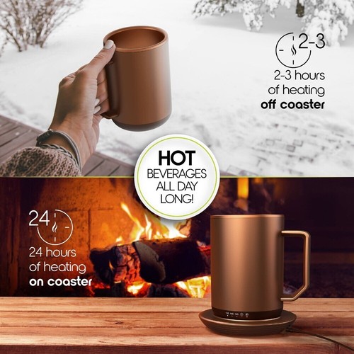 Stainless Steel Self Heating Coffee Mug Lid Charging Coaster Temp 3.5"X3.5"X5" - Picture 2 of 9