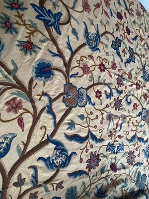 Floral Crewel Embroidery King? Square 108  Bedspread Coverlet Tan India Tree