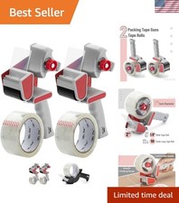 Heavy Duty Packing Tape Dispenser Gun 2-Inch, 2 Pack with 2 Rolls, Clear Pack...