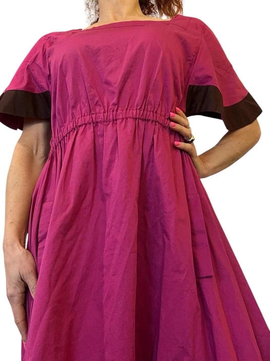 VETEMENTS SONIA RYKIEL ABITO COTONE VIOLA ADERENTE SVASATO MANICA CORTA COLOR BLOCK MIDI 38 6