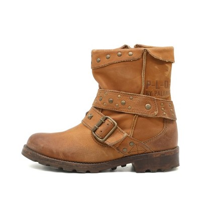 Palladium Damen P-L-D-M by Stiefel Cognac Leder Mittel Biker Boots EU 36