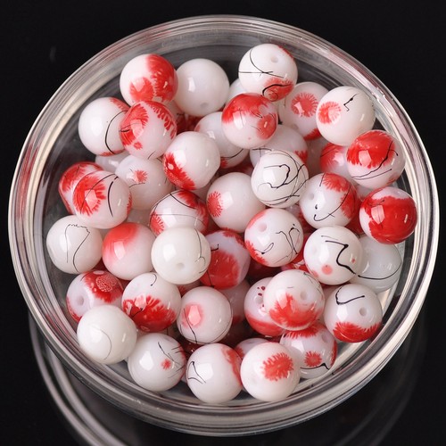 50 cuentas sueltas de vidrio opaco con patrones de manchas de garabateo redondas de 10 mm 12 mm hágalo usted mismo joyería - Imagen 19 de 20
