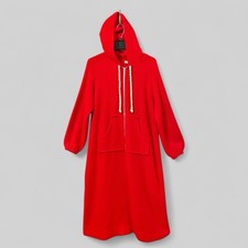 VTG Adult One Piece Pajamas Red Fuzzy Hooded Robe w/ Pockets 1970 s Women s M/L