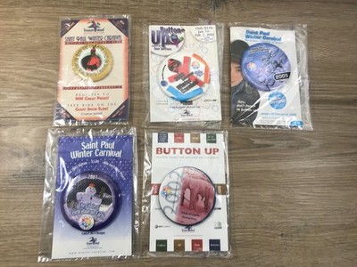 Lot of 5 Different Saint Paul Winter Carnival Pinback Buttons on Original Cards
