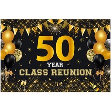 50th Class Reunion Backdrop Black and Gold Decorations for Class of 1975 Party