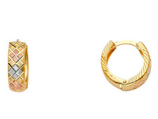 NEW 14K TRI COLOR GOLD HUGGIES EARRINGS