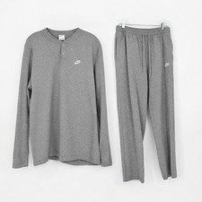 Nike Club Fleece Henley and Pants Set L Heather Grey Sweatsuit Athleisure Gym